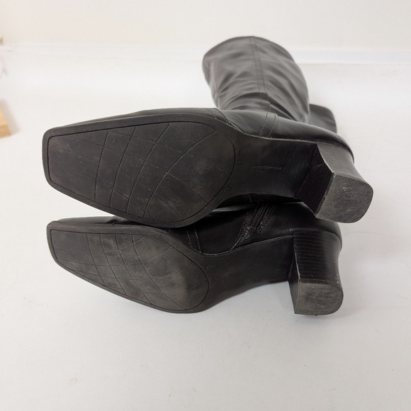 Pleather Calf Boots Square Toe Fitted Tight Faux Leather PVC - Picture 8 of 9